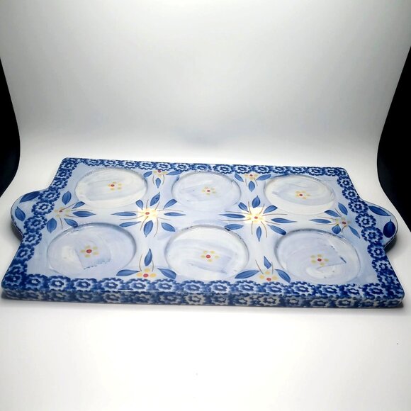 Temptation By Tara Old World Ovenware Serve Ware Set 6 Bowls & Serve Tray Blue - Picture 5 of 16